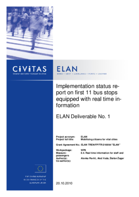 Implementation status report on first 11 bus stops equipped with real time passenger information