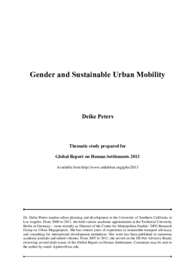 Gender and Sustainable Urban Mobility, Thematic study prepared by UN_Habitat for Global Report on Human Settlements 2013