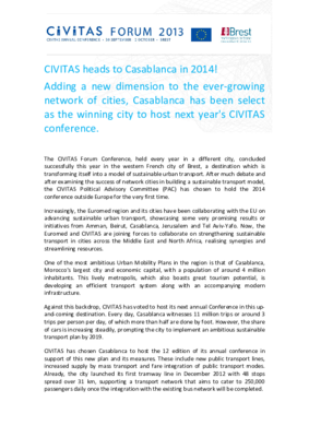 Press release - The CIVITAS host for the Forum Conference 2014 is CASABLANCA