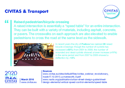CIVITAS QUOTES: CIVITAS & Transport - Raised pedestrian/bicycle crossing