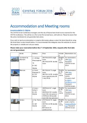 CIVITAS Forum 2016 - Accommodation and Meeting rooms