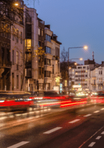 Aachen at night with traffic