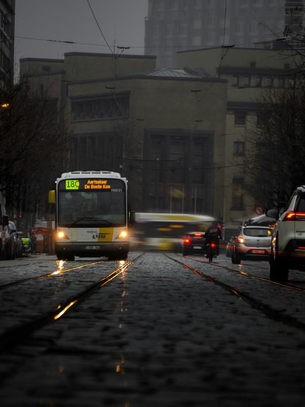 Bus in Antwerp at nighttime