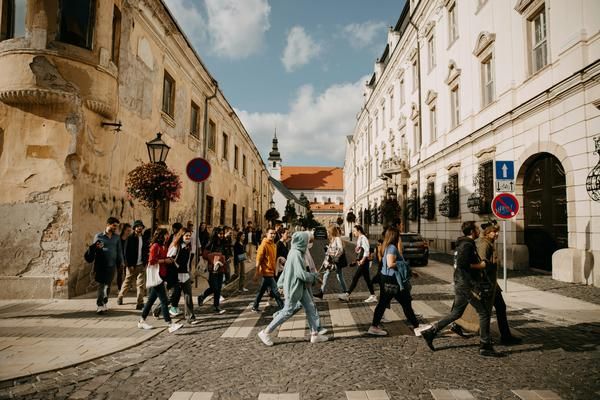 Busy pedestrian crossing in Trnava