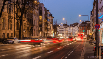 Aachen at night with traffic