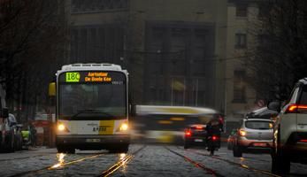 Bus in Antwerp at nighttime
