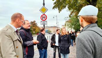 Study tour participants during a stop at the underground car park in Krakow