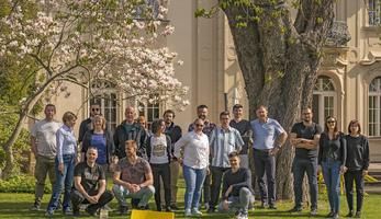 Group photo of study tour participants in Prague