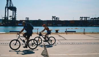 Gdynia port with cyclists