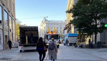 Logistics activities on a pedestrian street 