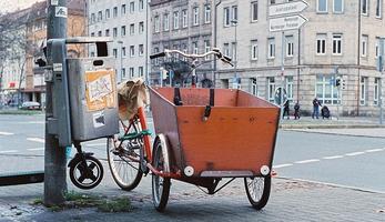 Cargo bike parked on street corner