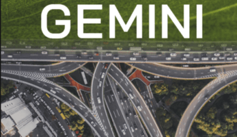 GEMINI project logo on a photo of a street next to a field of grass