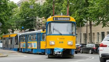 Yellow tram in Leipzig