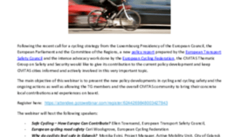 Promoting safety in cycling: discover the new EU policy agenda and make it happen in your city! AGENDA
